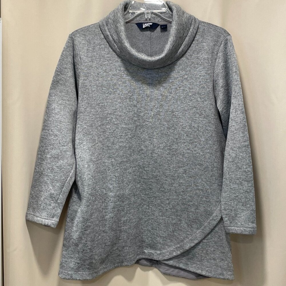 LANDS END 3/4 Sleeve Cowl Neck Fleece Pullover Gray Women XL/18